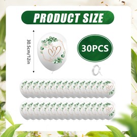 Satiskid Pack of 30 Wedding Balloons, 12 Inch Balloons Wedding Decoration, Hearts Around Eucalyptus Wedding Balloons, White Helium Balloons for Marriage Proposal, Engagement, Wedding Decoration