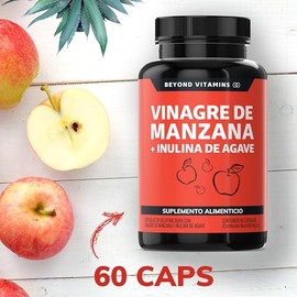 Vinagre de Manzana + Inulina de Agave | 60 Cápsulas de 500mg de Vinagre de Manzana + 100 mg de Inulina de Agave | 2x contenido vs gomitas y sin azúcar