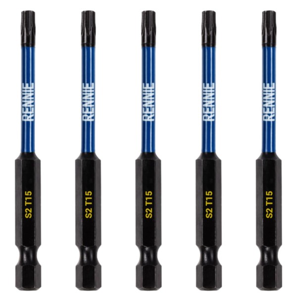 5 x Rennie Tools 75mm Long T15 TX15 Impact Screwdriver