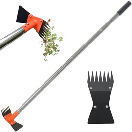CKLT 2-in-1 Garden Hoe and Weed Puller Rake, 60 Inch Adjustable Long Handle Weeding Tool Heavy Duty Spring Steel Head with Sand Grain Coating, Weed Remover for Garden, Yard, Lawn, Driveway