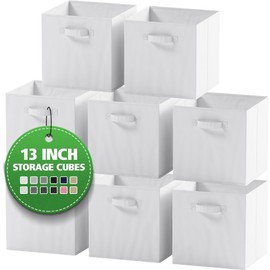 Fabric Storage Cubes for Cube Organizer - 8 Pack Heavy Duty White Storage Bins - 13 Inch Cube Storage Bin, Use As A Clothes Storage Box In Closet, Baskets For Shelves or Cubbies Storage bins