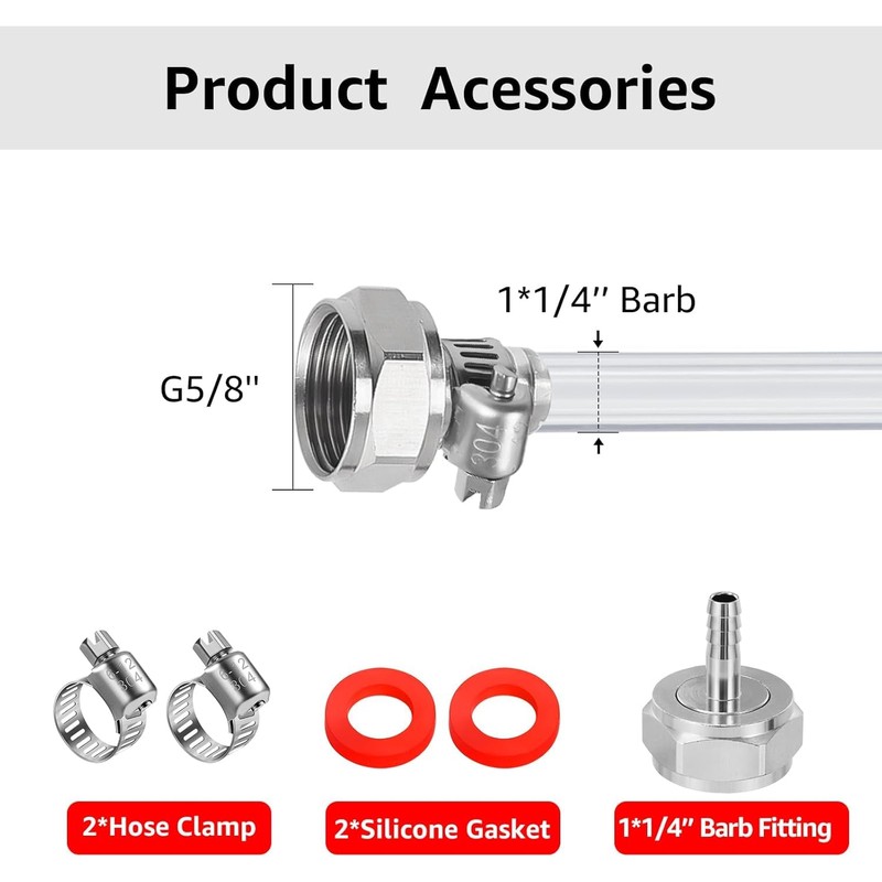 5FT Kegerator Beer Lines with Barb Fitting Connector, 3/16" ID