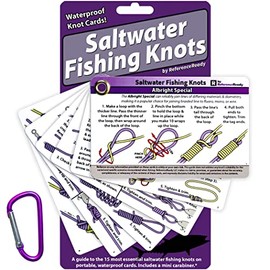 ReferenceReady Saltwater Fishing Knot Cards - Waterproof Pocket Guide to 15 Big Game Fishing Knots | Great Fishing Gift Includes Portable Book of Inshore and Deep Sea Knots and a Mini Carabiner