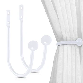 Curtain Tiebacks, 2 Pcs Metal Curtain Hooks, Wall Mounted Curtain Holdbacks for Indoor Outdoor, Easy to Install, White