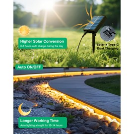 Meewata 40ft Solar Led Strip Lights Outdoor, 8 Mode with Remote Timer and Auto On/Off, Self-Adhesive Waterproof, Great for Yard, Garden, Stair, Sidewalk Decor, Warm White