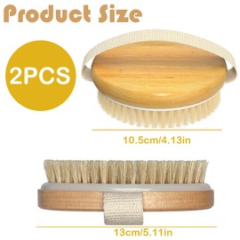VireEyU Bamboo Wooden Body Brush Set – 2 Pieces Dry and Massage Brush with Natural Bristles for Body Exfoliation to Improve Blood Circulation, Regulate Lymphatic Function Against Cellulite