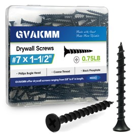 GVAKMM 0.75LB (165pcs),#7x1-1/2''Drywall Screws,Black Wood Screws,Coarse Thread,Phillips Bugle Head,Sharp Point,Ideal for Wood,Sheetrock and More (1-1/2 Inch,38mm,165pcs)