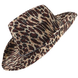 Zerodeko - Hat Top with Leopard Print Western Hats Leopard Cowgirl Hat Western Hats for Women Flat Cowboy Hat Cosplay Hat for Decoration Bridal Prom Top Hat