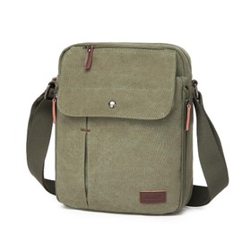 Kono Man Bag Multi Pockets Men's Shoulder Bag Medium Size Cross Body Bag Men Canvas Messenger Satchel (Green)