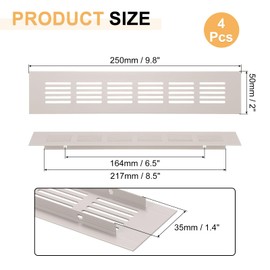 sourcing map 4Pcs Door Air Vent Cover, 9.8" x 2" Aluminum Ventilation Grille Decorative Covers Louvered Air Return Vent Cover with Screws for Cabinet Wardrobe Door Wardrobe Shoes Cabinet (Grey)
