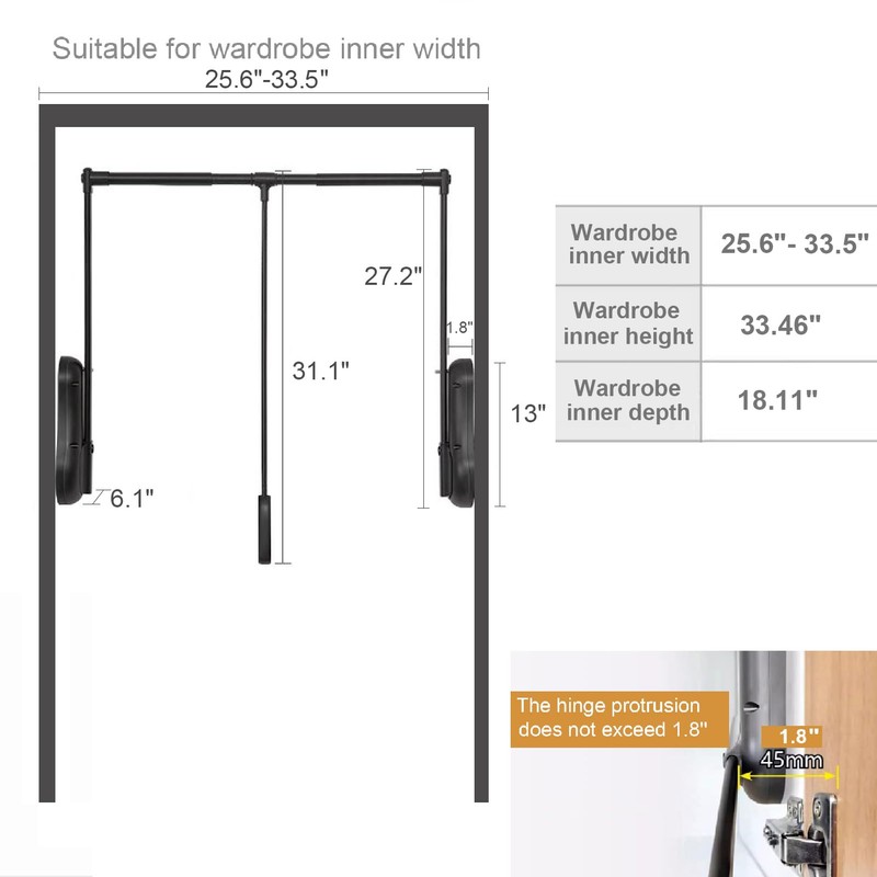Pull Down Closet Rod for Hanging Clothes, Wardrobe Lift Rail