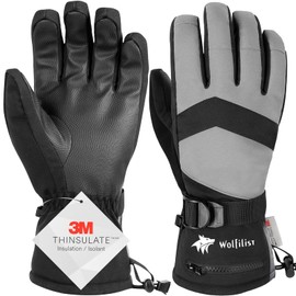 WOLFILIST Ski Gloves, Snowboarding, Thermal Gloves, Waterproof Sports Gloves, Outdoor Snow Gloves, Women's, Men's, Thick, Padding, Fleece Lining, Biking, Winter, Mountain Climbing, Snow Playing, Snow Removal (L, Black)