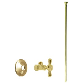 Westbrass D105KFHX-01 5/8" x 3/8" OD x 20" Flat Head Riser Line Kit with Cross Handle Angle Supply Shut Off Valve for Toilet, 1-Pack, Polished Brass