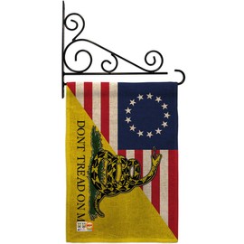 Americana Home & Garden GS140724-DB-03 Betsy Ross Don't Tread On Me Burlap Historic Impressions Decorative Vertical 13" x 18.5" Double Sided Flag Set Metal Fansy Wall Bracket Hardware