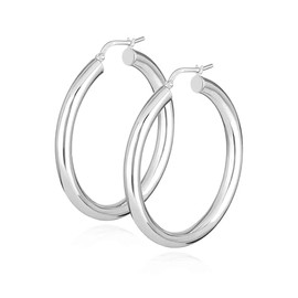 NKlaus Pair of Hoop Earrings 925 Silver Round 4 mm Wide Elegant Women's Earrings - Timeless Style for Women, Ideal for Elegant Outfits, Sterling Silver