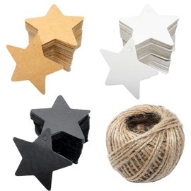 Honbay 300PCS Star Shaped Kraft Paper Gift Tags Hanging Blank Tags with Jute Twine String for Weddings Baby Shower Graduation Birthday Party Favors (3 Color)