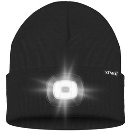 ATNKE LED Lighted Beanie Hat,USB Rechargeable 4 LED Running Headlamp Bright Cap with The Light Gifts for Men and Women/#Black