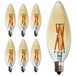 FANNIS 6 Pack C32 Candle Shape LED Bulb, 4W Equals 40W, E12 Base Edison Bulb, Warm Light, Amber Glass Light Bulb for Pendant Chandelier Ceiling Fan Candelabra Light