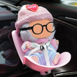 AYYKALLJ Accessories Compatible with La bu Doll - Vent Clip for 10-17cm Blind Box Toys, Secure Doll Seat with Adjustable Safety Strap & Airflow-Friendly Design, Car Decor (Doll Not Included)（Pink）