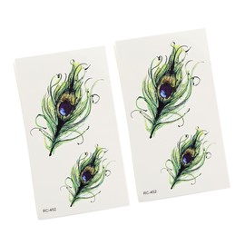 A ABSOPRO Peacock Feathers Pattern Temporary Tattoo Stickers Body Arm Art Tattoos Plastic Green (Set of 2)