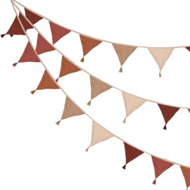 PATIKIL Pennant Banner Flags with Tassel 2 Pcs, 10Pcs Double-Side Fabric Cotton Triangle Flags 8.5Ft Bunting Pennant Garland for Birthday Party Wedding Room Decor, Brown Series
