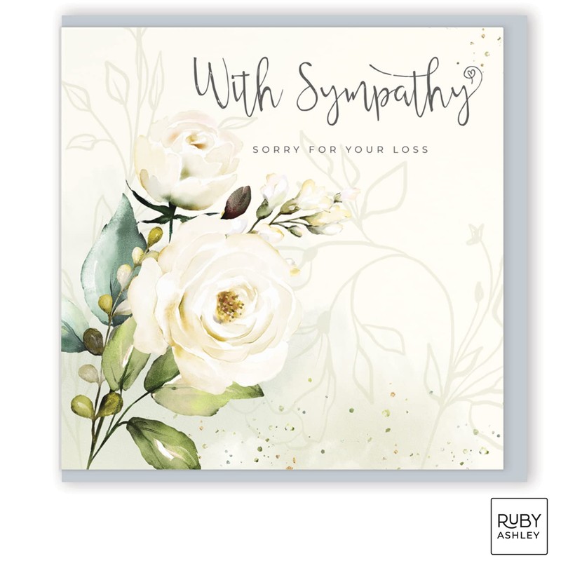 Ruby Ashley With Sympathy White Roses Condolence Card - Sympathy,