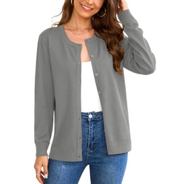 Wiwclo Women Plus Size Dark Grey Cardigan Sweaters Button Down Fall Oufits Crew Neck Fashion Trendy Long Sleeve Tops Casual Jackets High Low Hem,3XL