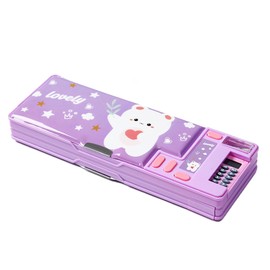 Pop Up Multifunction Pencil Case, Cute Cartoon Pen Box Organizer Stationery with Calculators, Sharpener, Schedule, School Supplies, Best Birthday Gifts for Kids Teens (Purple)