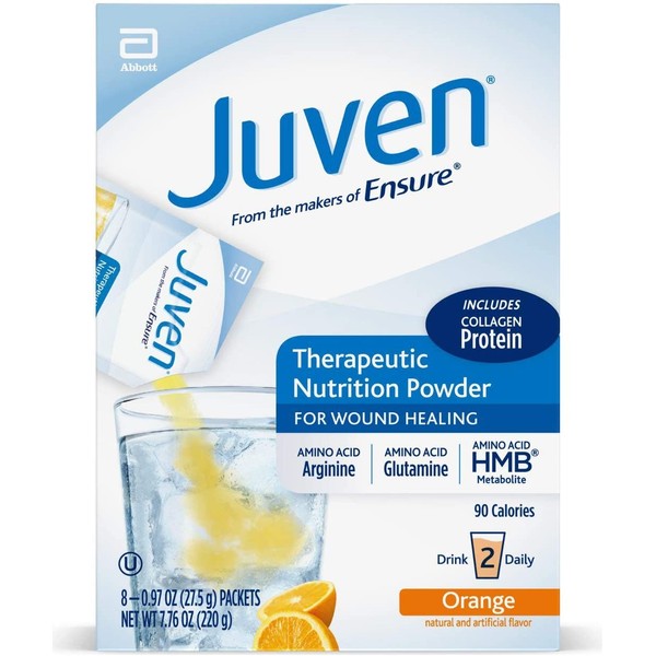 Juven Therapeutic Nutrition Drink Mix Powder for Wound Healing Includes Collagen Protein, Orange, 48 Count