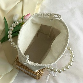 Wicker Basket Lace Ribbon Handbag Vacation Wedding Woven Handbag Drawstring Inner Pouch Daily Use Gift