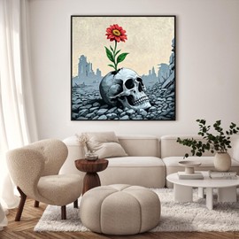 Framed Paint by Numbers Kit for Adults Beginner, Helloween Easy Paint by Number Kits on Canvas Framed, Skull DIY Acrylic Oil Painting by Numbers with Frame for Gift Home Decor 10 x 10 inch