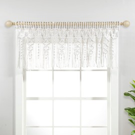 Lush Decor Boho Macrame Textured Cotton Valance, 50" W x 20" L, White - Boho Kitchen Curtains & Wall Decor - Macrame Valance - Bathroom Window Curtains