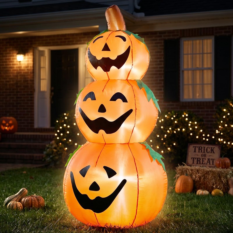 5 FT Halloween Inflatable 3-Tier Stacked Pumpkins Outdoor Yard Decorations