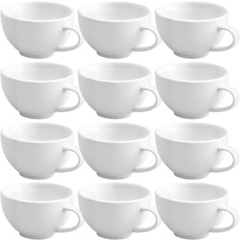 Reallnaive 12 pieces 7.5 oz Porcelain Espresso Cups Set White 220ml Durable for Serving Coffee Tea Beverage for Cafes Office Home Restaurants Hotels
