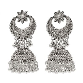Bodha Traditional Indian Antique Silver Oxidised Chand Bali Jhumka Earring For Women (SJE_178)