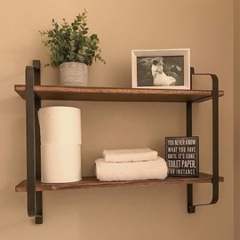 Wisfor Wall Floating Shelving Unit Living Room Shelf with Dual Layers and Metal Bracket