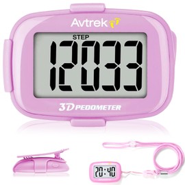 AVTREK Step Counter with Clip and Lanyard, 3D Pedometer Step Counter With Time Display and LED Backlight, Simple Step Counter for Walking Running, Men Women Elder(Pink)