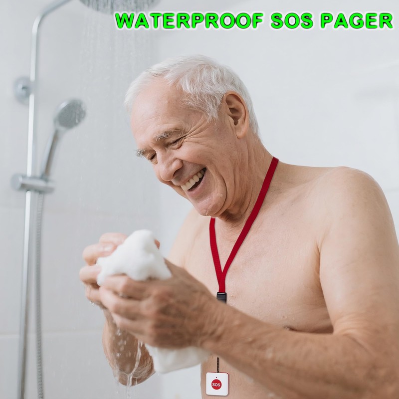 2-in-1 Kit-Elderly SOS Call Panic Button Waterproof Caregiver Pager Nurse