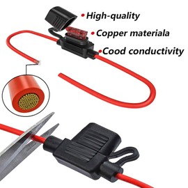 Elefama 14 Gauge Inline Fuse Holder 12V-DC ATC/ATO 12Pcs Blade Fuse Holders kit with 60 Pcs Standard Car Fuses 14 AWG Wiring Harness Waterproof Pigtail for Fuses 2A 3A 5A 7.5 A 10A 15A 20A 30A