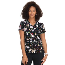 KOI Basics Leslie Women's 2-Pocket Stretch Print Top Fancy Party XS