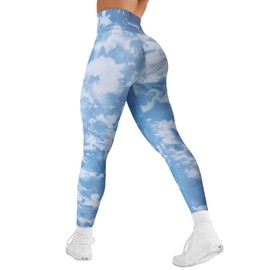 YEOREO Workout Leggings for Women Jada Leggings Scrunch Butt Lifting Leggings Seamless Screen Print Gym Yoga Pants Blue Marble