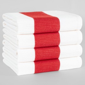 Hammetex Set of 4 50 x 70 cm Waffle Bath Towels Made of 100% Cotton - Kitchen Towel with Hanging Loop - Absorbent, Quick Drying & Oeko-Tex Certified - Red