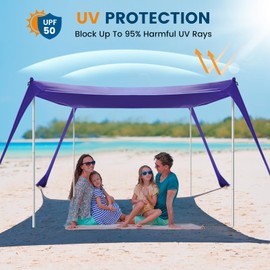 Beach Tent Sun Shelter - 10 x 10 Ft Beach Canopy UPF50+ UV Protection with Sandbags, Poles, Grond Pegs and Anti-Wind Ropes for Camping, Fishing, Backyard and Picnics