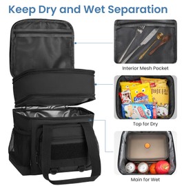 RJEU Tactical Lunch Box for Men, Insulated Expandable Lunch Bag, Leakproof Cooler Bag for Work, Camping, Travel, Outdoor Picnic, Durable Lunch Pail for Adults（16L,Black）