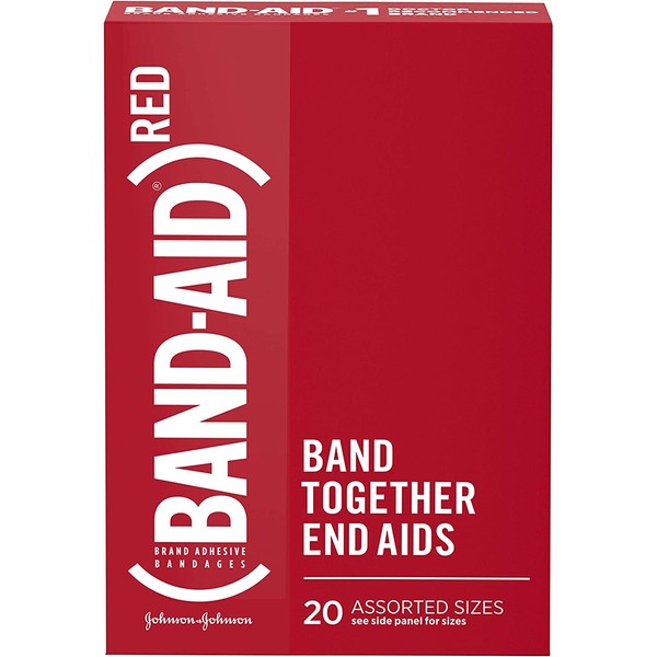 Band-Aid Brand Adhesive Bandages Featuring (Red), Wound Care Protection of Minor Cuts & Scrapes for All Ages, Help Support The Fight to End AIDS, Assorted Sizes, 20 ct