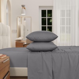 IZOD - Egyptian Cotton Percale Sheet Set, Lightweight, Crisp & Cooling Fabric, 100% Long-Staple Cotton, Deep Pocket Sheets (200 TC, Twin/Carbon Steel)