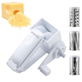 LUHOCIY Cheese Grater with Crank, Drum Grater, Stainless Steel, Suitable for Grating and Cutting Cheese and Vegetables, Easy to Cut, Made of Thick Material, Comfortable and Durable