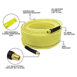 Interstate Pneumatics HU56-050 3/8 Inch x 50 ft Rhino PolyFlex Yellow Polyurethane Air Hose WP 200 PSI (1/4 Inch NPT) Solid Fitting