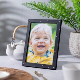 Frametigo Silver Plated Black and Silver Dot Photo Frame – Fits Photo Size 4"x6" (10x15cm)