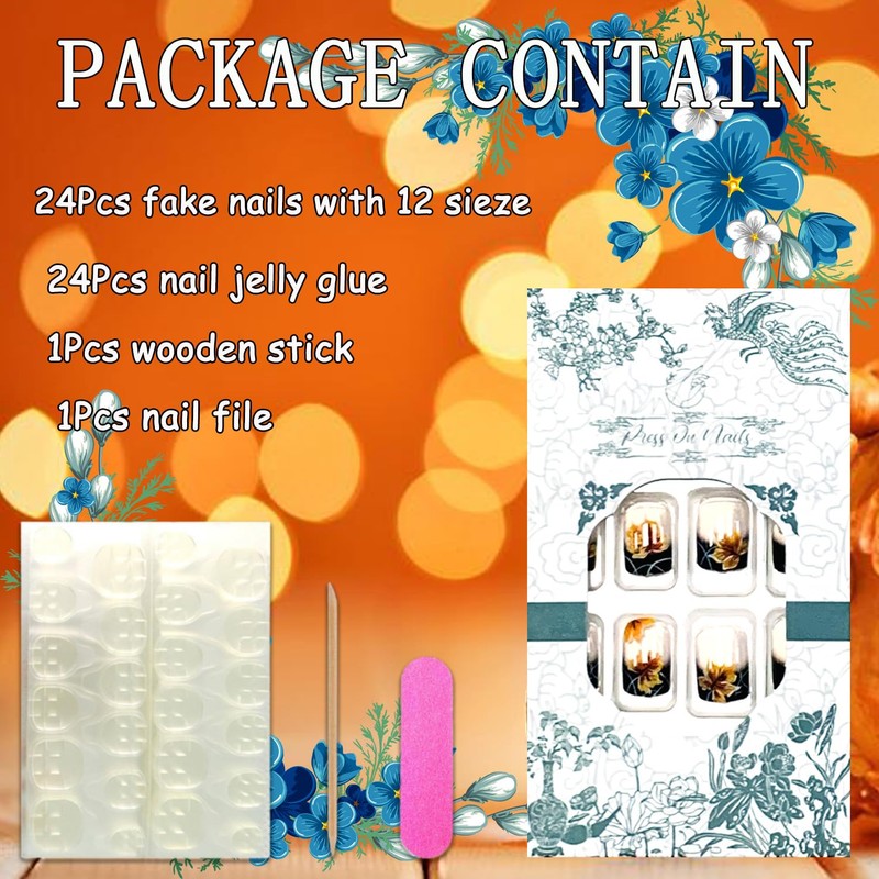 Thanksgiving Press on Square Nails Short Length Glossy Full Cover